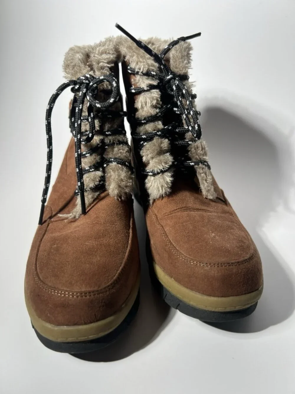 JustFab Women’s Tall Boots Size 7 Brown Faux Leather Lace-Up Buckle